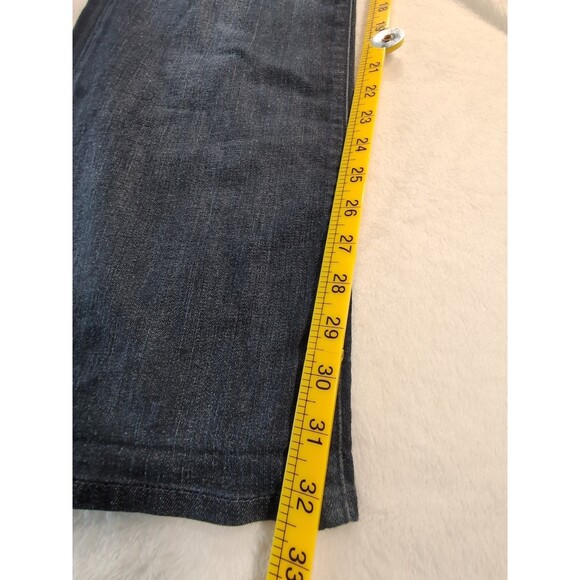 7 For All Mankind Jeans Mens 36x28 Blue Dark Wash Bootcut Denim Design On Pocket - Picture 12 of 16